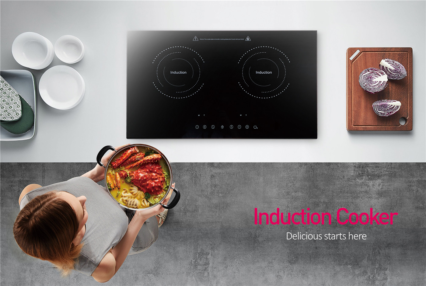 Durable Household Induction Cooker Multi-burner with Half-bridge Technology AM-D209H-01